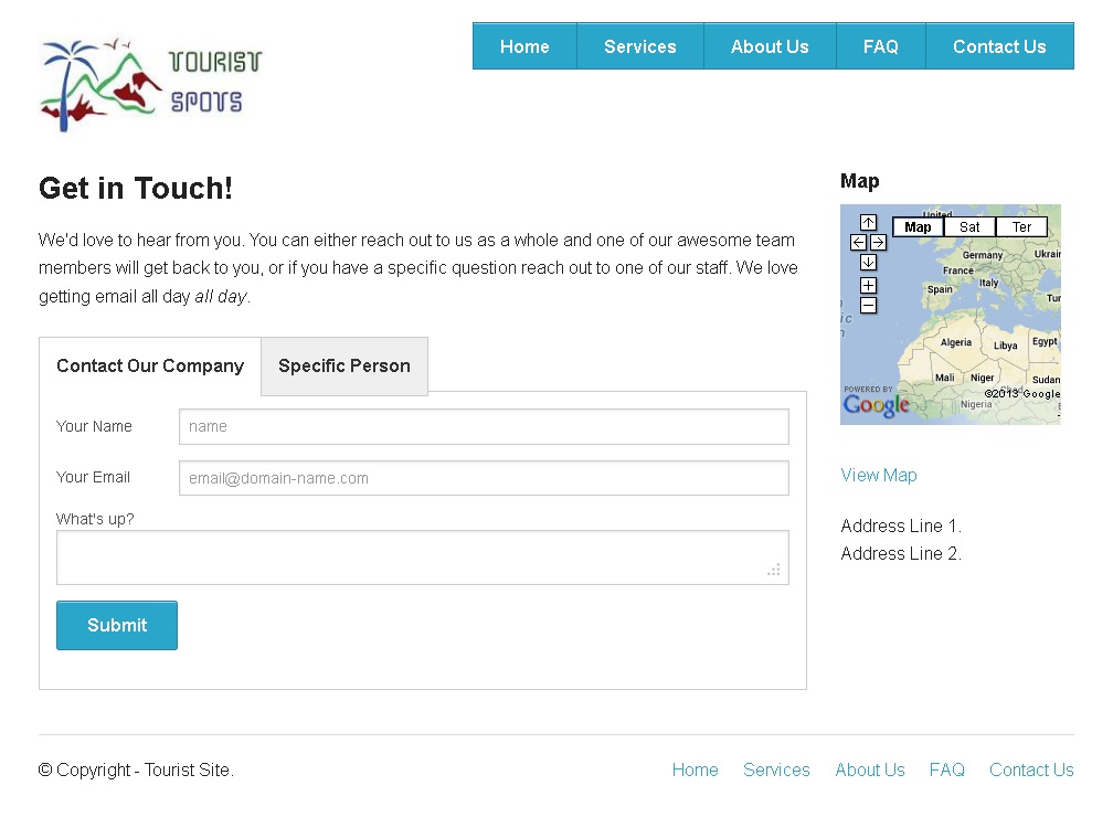 Zurb Foundation Framework - Tourist Spot Contact Us Page