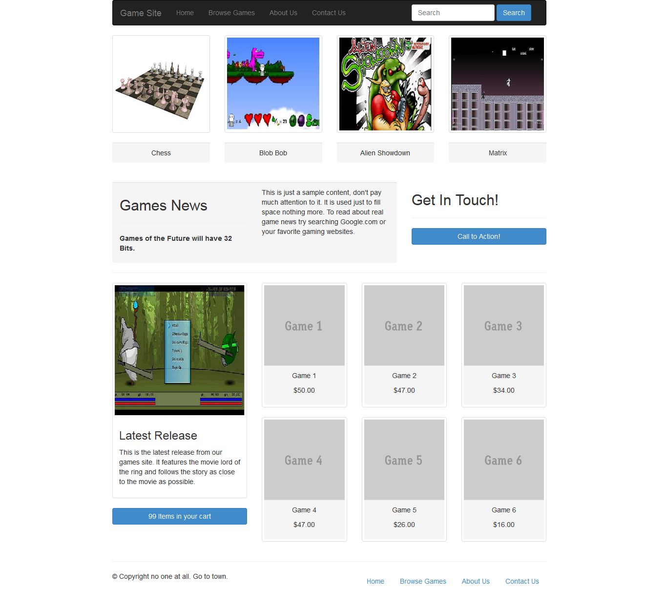 Twitter Bootstrap Game Site Website Home Page