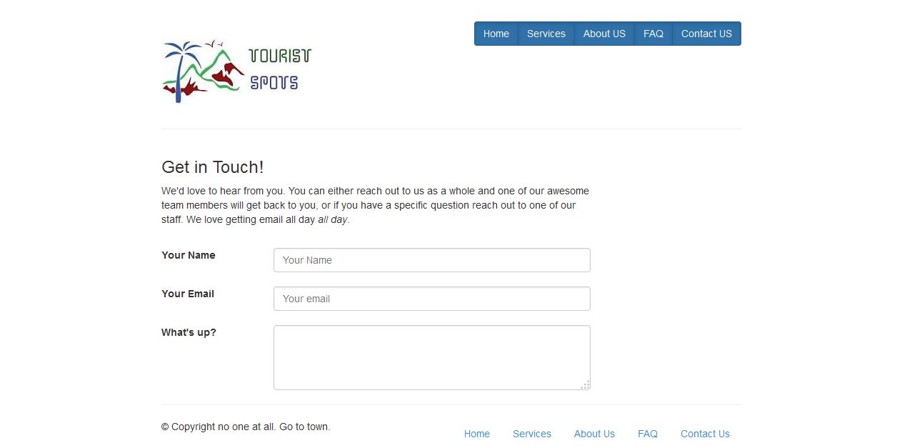 Twitter Bootstrap Tourist Spot Website Contact US Without Map