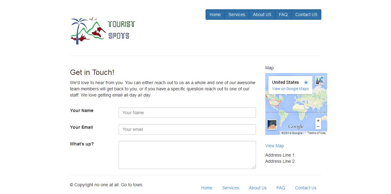 Twitter Bootstrap Tourist Spot Website Contact US Page