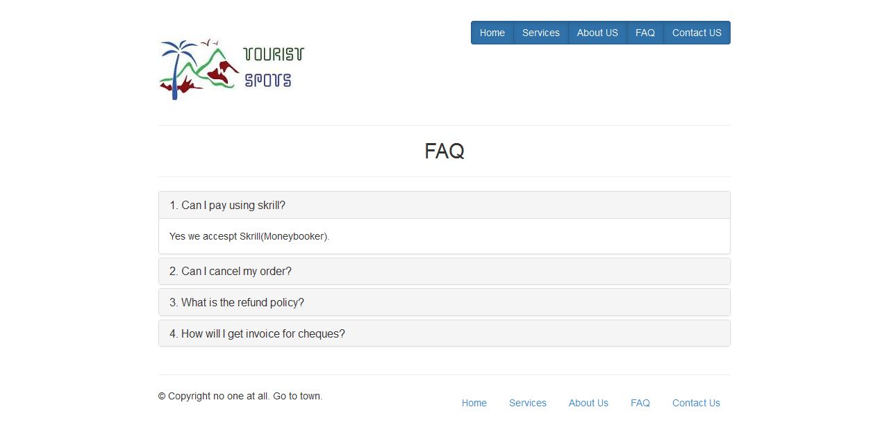 Twitter Bootstrap Tourist Spot Website FAQ Page
