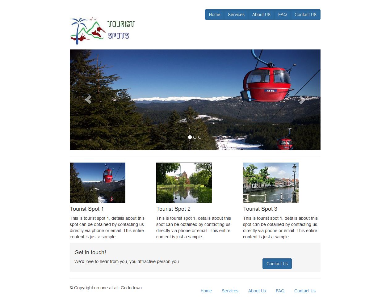 Twitter Bootstrap Tourist Spot Website Home Page